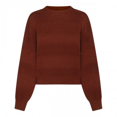 BROWN COTTON STRIPE SWEATER