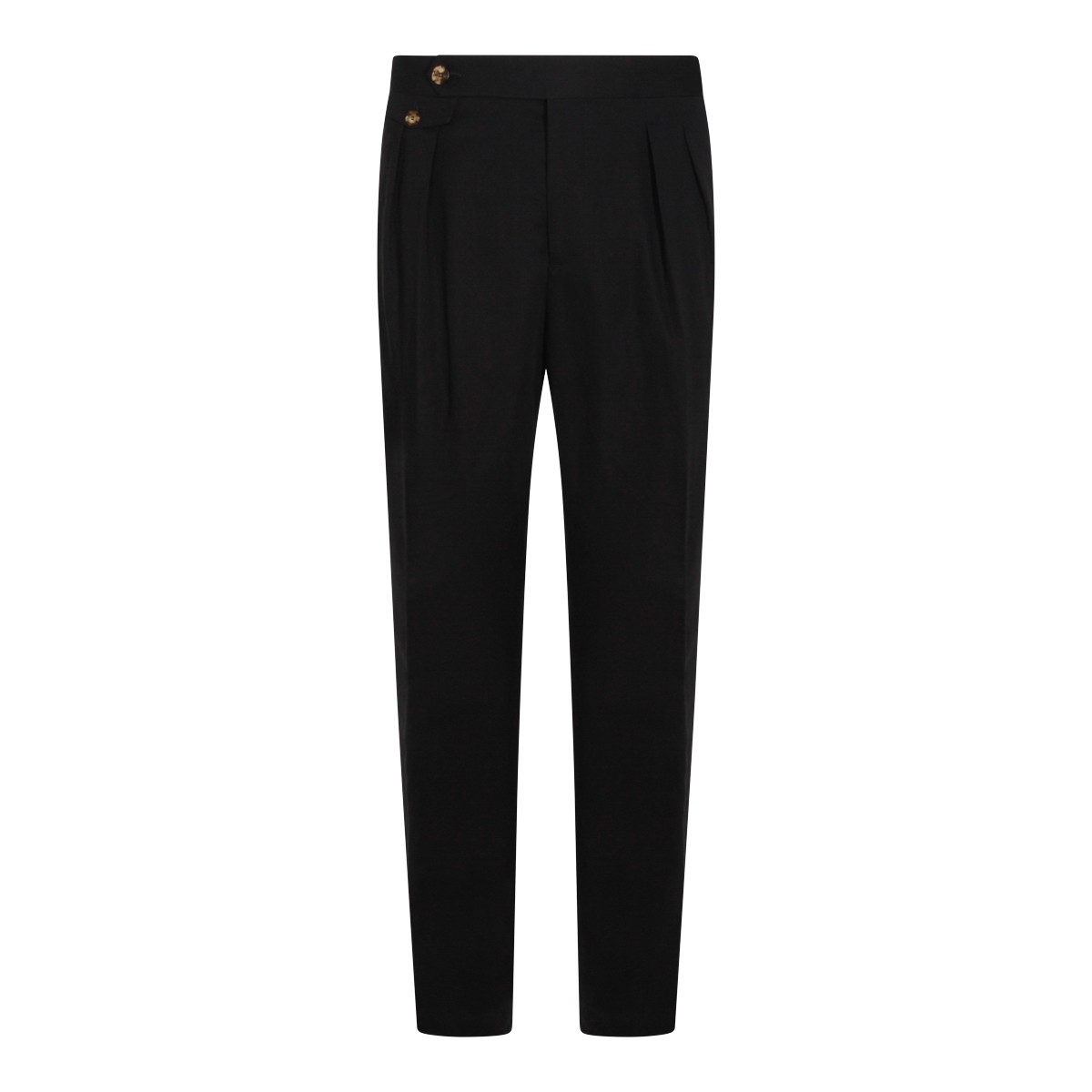 BLACK COTTON AND LINEN BLEND PANTS