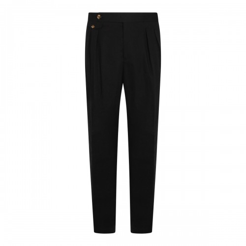 BLACK COTTON AND LINEN BLEND PANTS