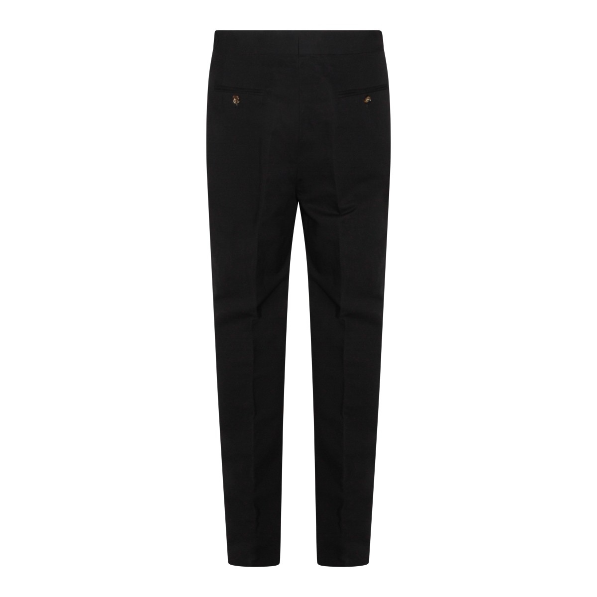 BLACK COTTON AND LINEN BLEND PANTS