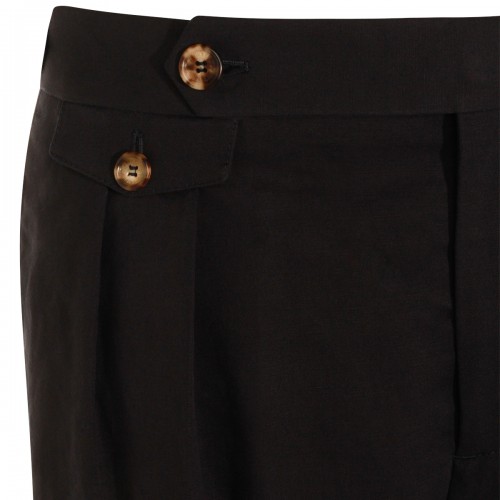 BLACK COTTON AND LINEN BLEND PANTS