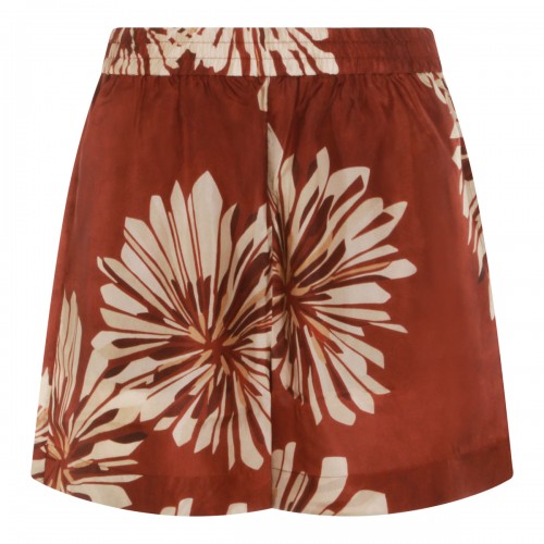 BROWN AND IVORY SILK SHORTS
