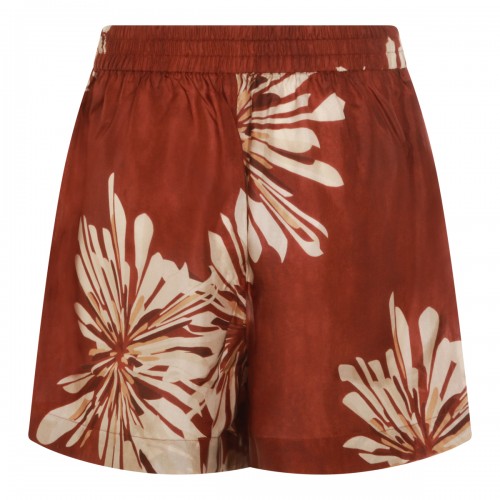 BROWN AND IVORY SILK SHORTS