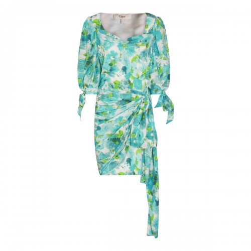 WHITE AND BLUE SILK DRESS