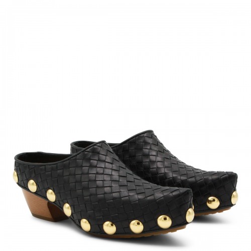 BLACK LEATHER GONDOLA PUMPS