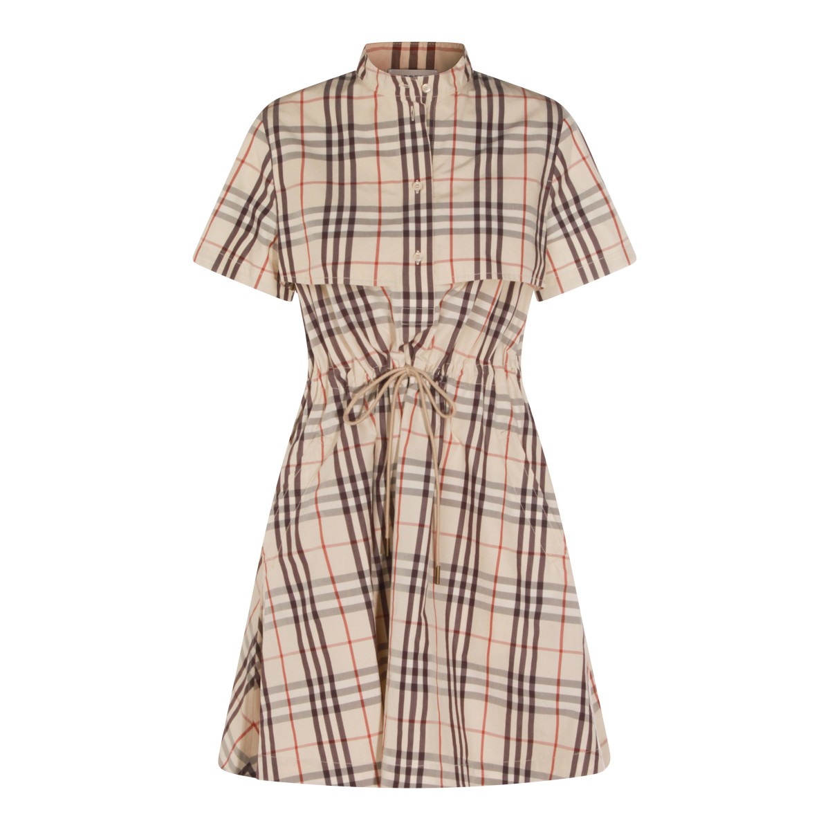 ALMOND BEIGE COTTON IP CHECK DRESS
