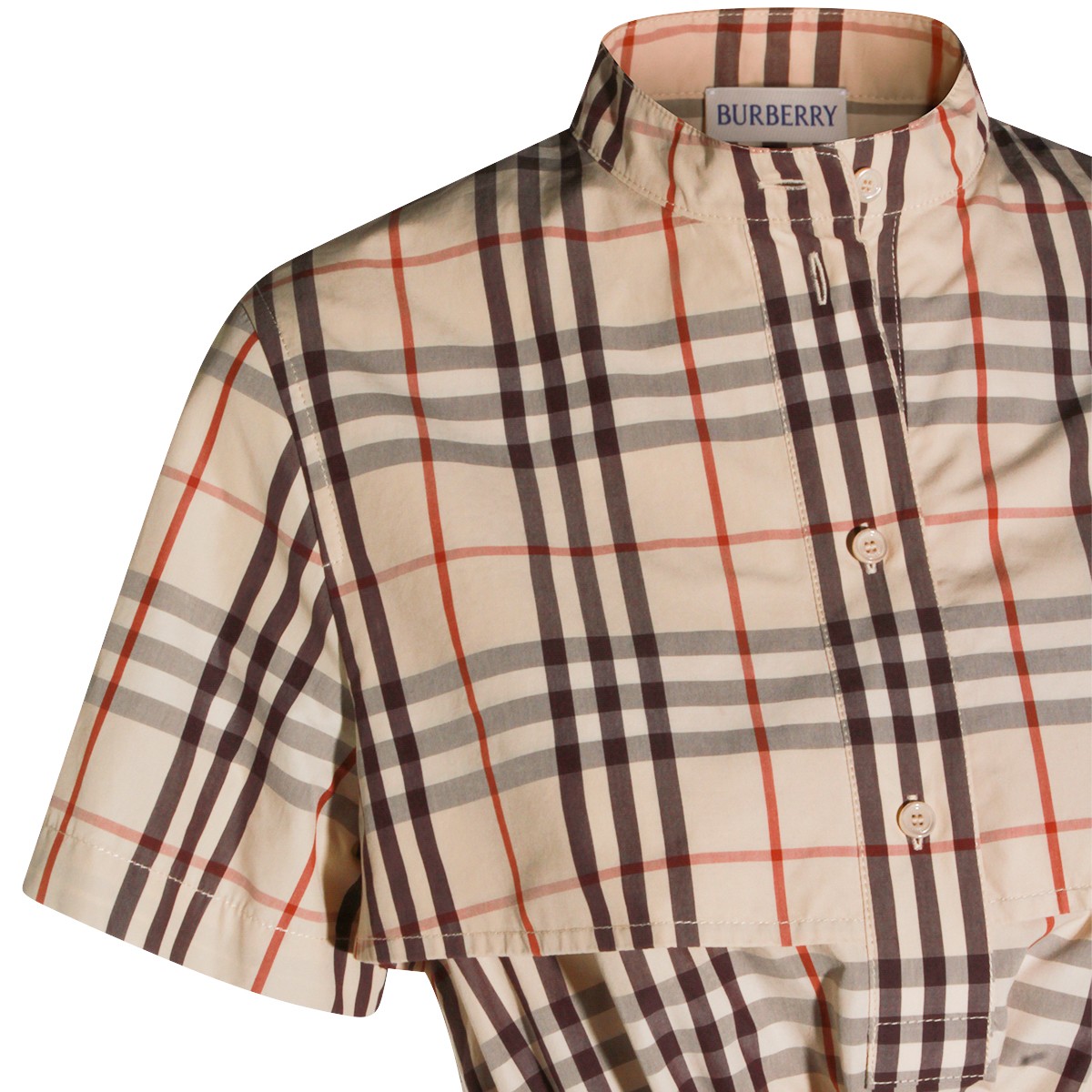 ALMOND BEIGE COTTON IP CHECK DRESS