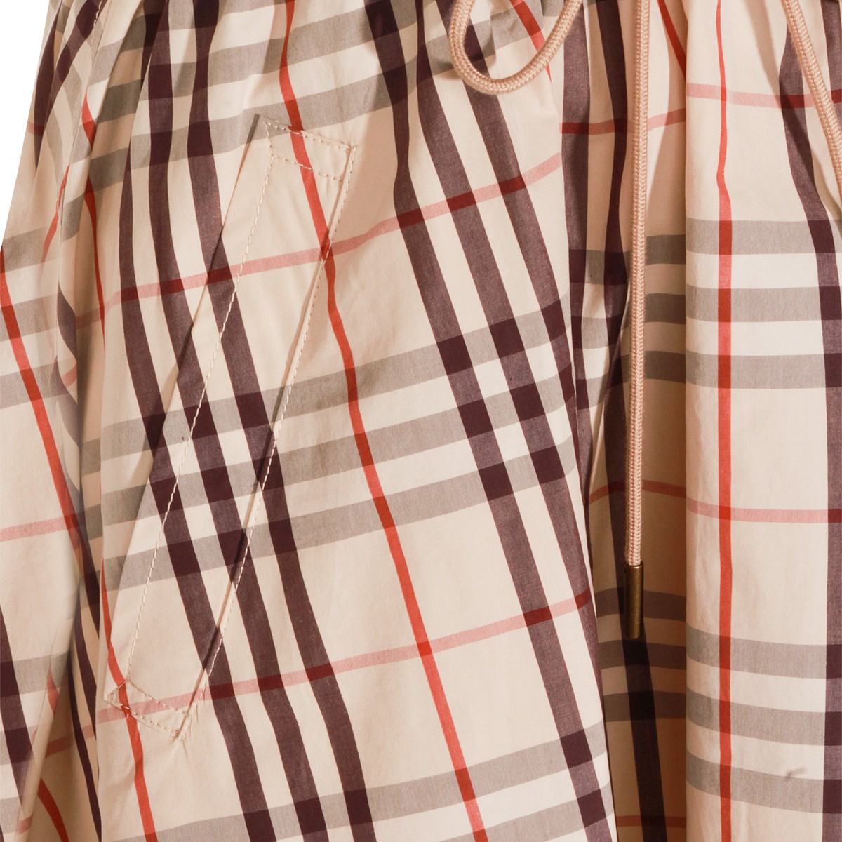 ALMOND BEIGE COTTON IP CHECK DRESS