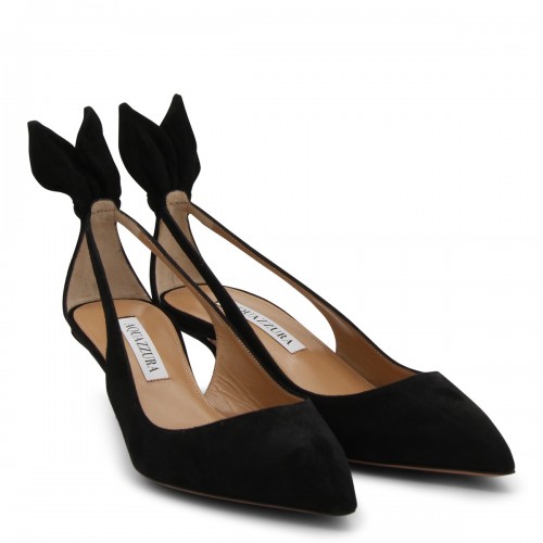 BLACK SUEDE BOW TIE SANDALS 2