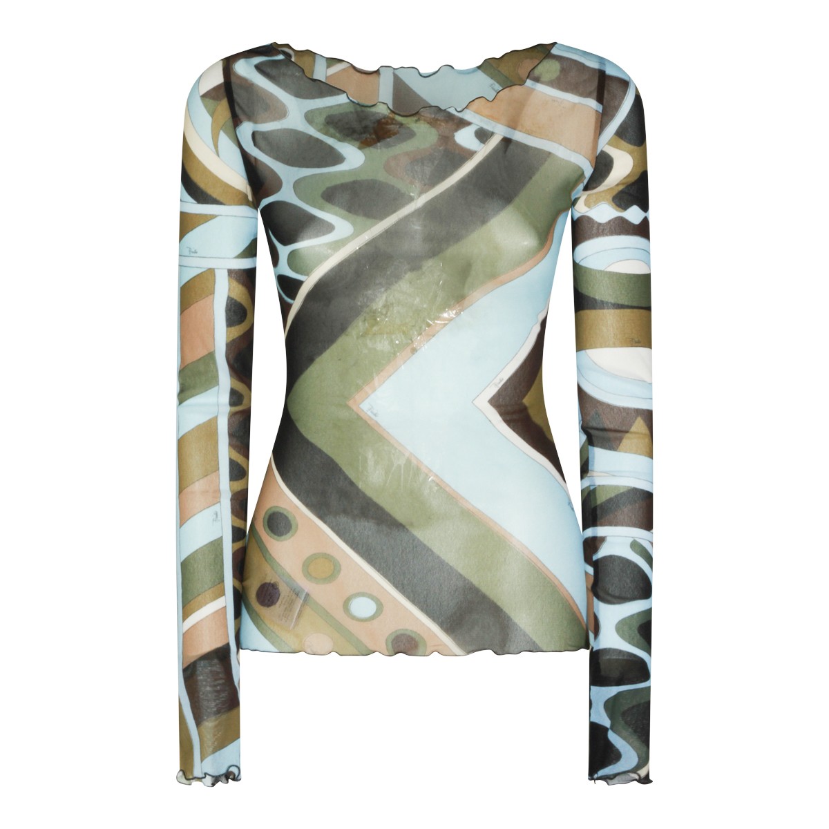 KHAKI BLUE PRINTED TOP