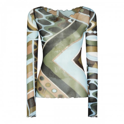 KHAKI BLUE PRINTED TOP