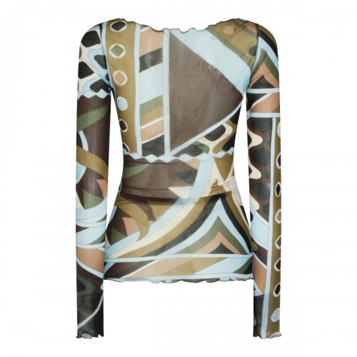 KHAKI BLUE PRINTED TOP