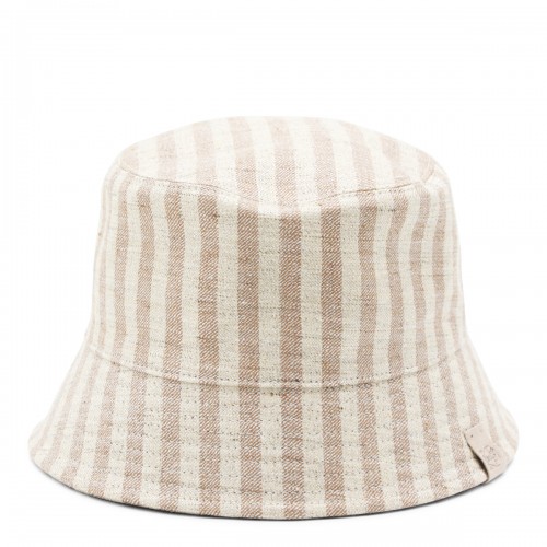 WHITE AND BEIGE COTTON STRIPE HAT