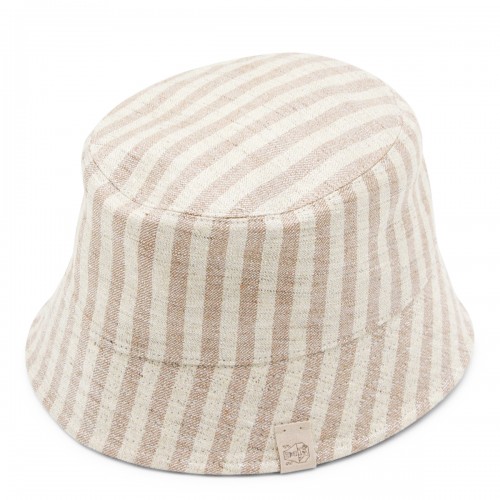 WHITE AND BEIGE COTTON STRIPE HAT