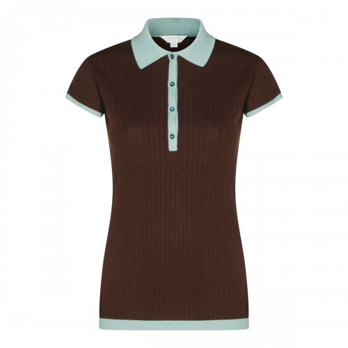 BROWN AND LIGHT BLUE COTTON STRETCH POLO SHIRT