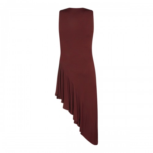 BORDEAUX VISCOSE ASYMMETRIC MID DRESS