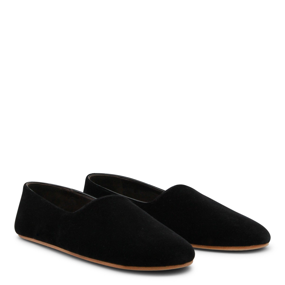 BLACK LEATHER PONTI FLATS