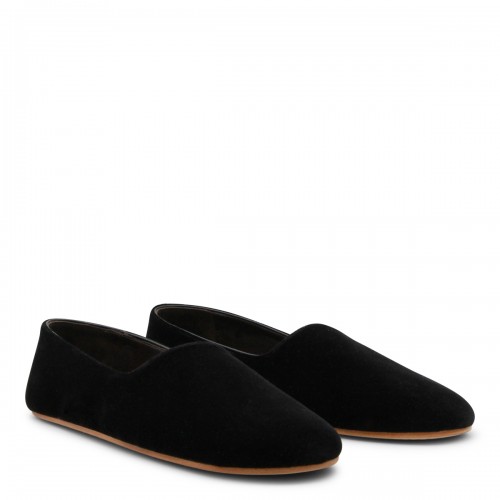 BLACK LEATHER PONTI FLATS