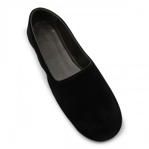 BLACK LEATHER PONTI FLATS