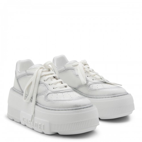 WHITE AND SILVER LEATHER SNEAKERS
