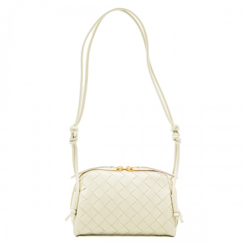 WHITE LEATHER BRAIDED CONCERT POUCH