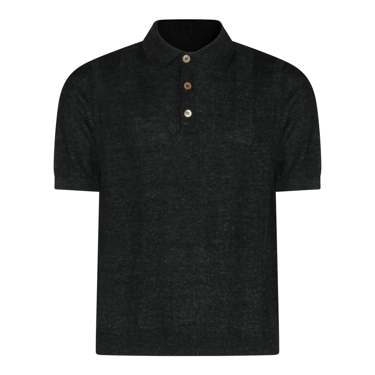 NAVY LINEN COTTON BLEND POLO SHIRT