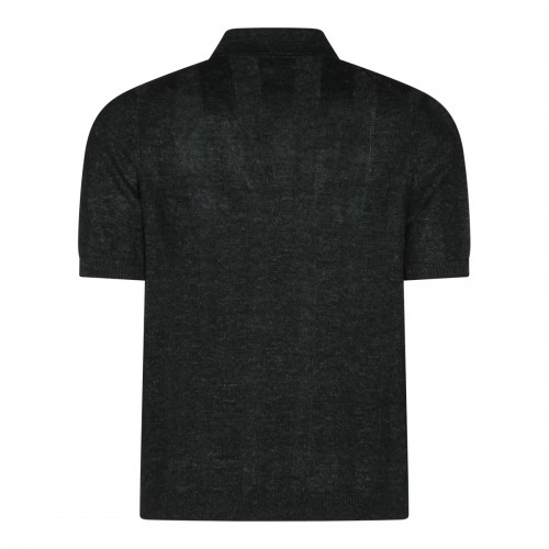 NAVY LINEN COTTON BLEND POLO SHIRT