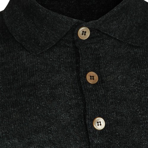 NAVY LINEN COTTON BLEND POLO SHIRT