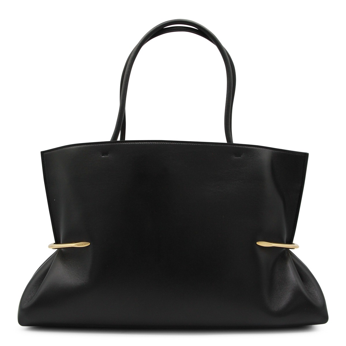 BLACK LEATHER PINCH EAST WEST TOTE