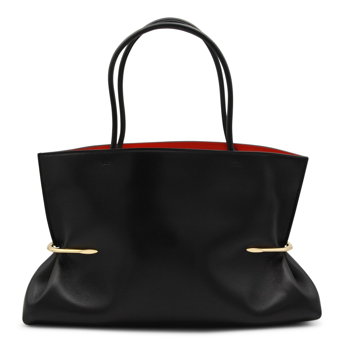 BLACK LEATHER PINCH EAST WEST TOTE