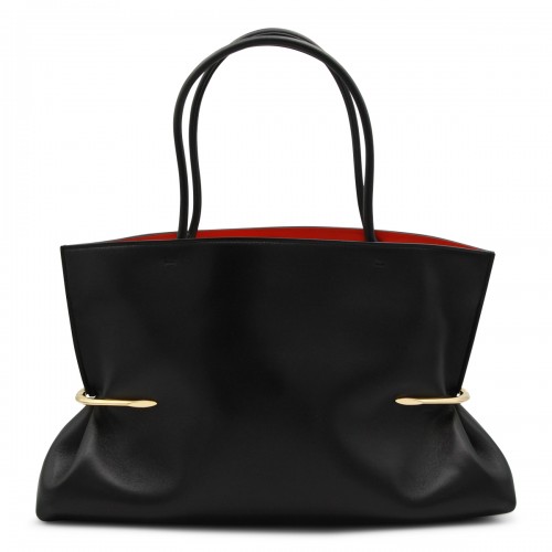 BLACK LEATHER PINCH EAST WEST TOTE