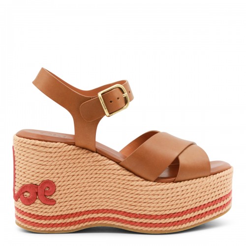 BROWN AND RED LEATHER ESPADRILLAS