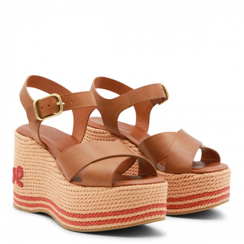 BROWN AND RED LEATHER ESPADRILLAS