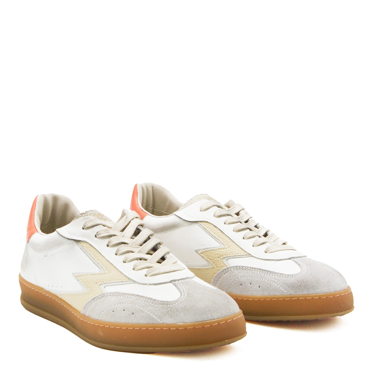 WHITE AND ORANGE LEATHER CLUB SNEAKERS