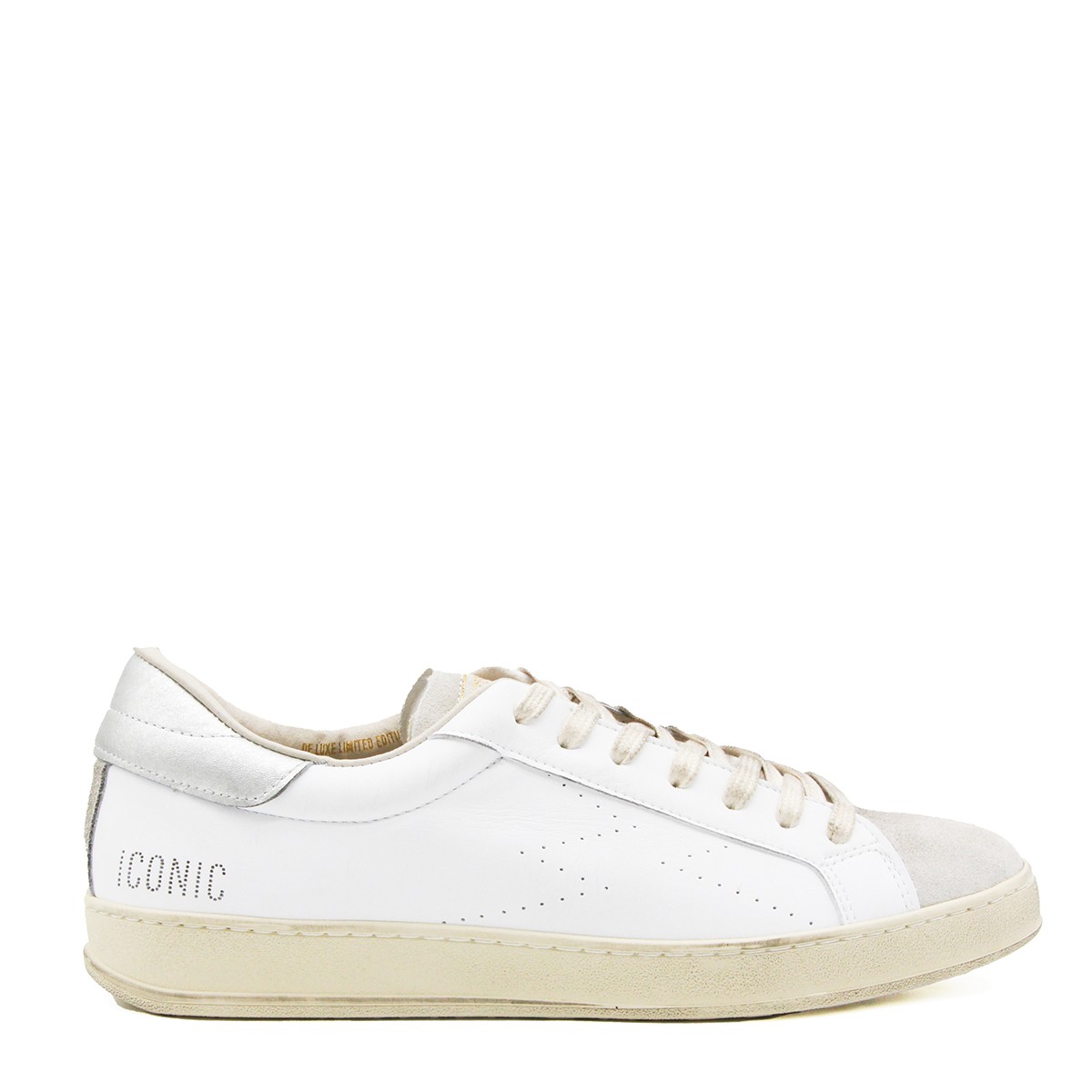 WHITE AND SILVER LEATHER ICONIC SNEAKERS