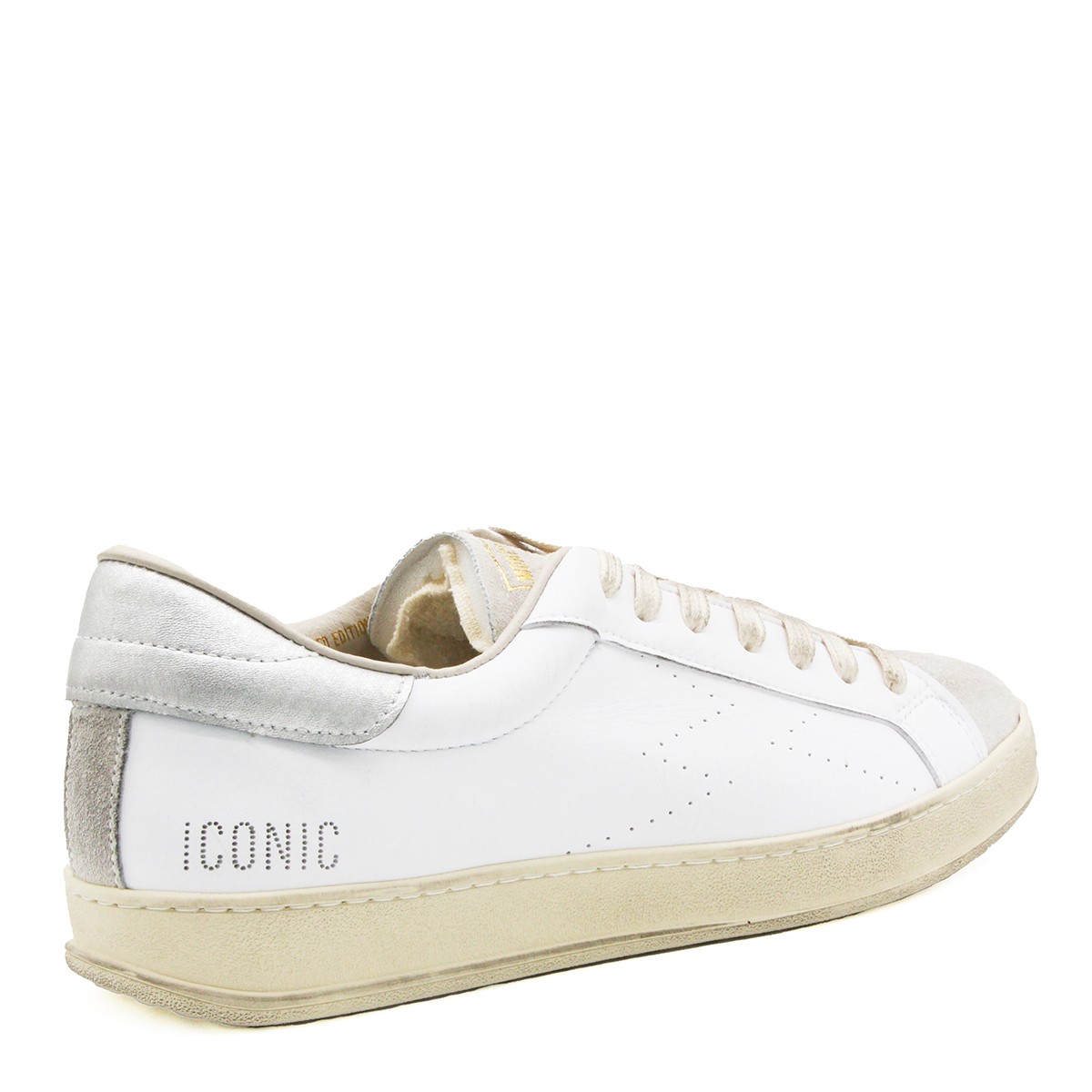 WHITE AND SILVER LEATHER ICONIC SNEAKERS