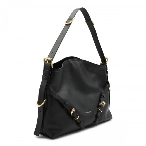 BLACK LEATHER VOYOU MEDIUM SHOULDER BAG
