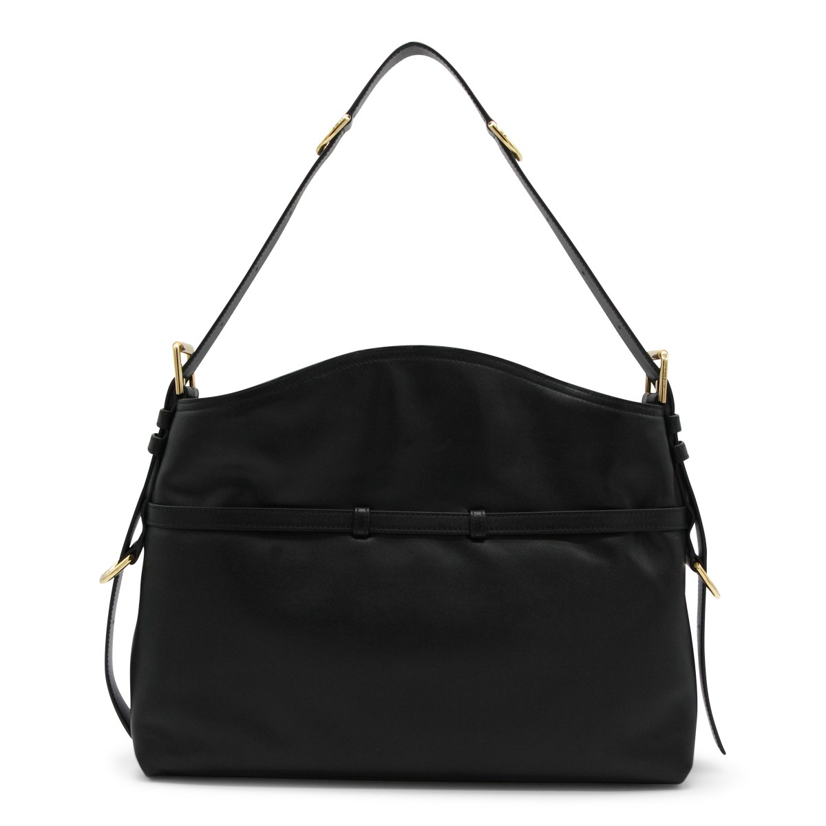 BLACK LEATHER VOYOU MEDIUM SHOULDER BAG