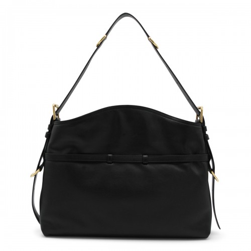 BLACK LEATHER VOYOU MEDIUM SHOULDER BAG