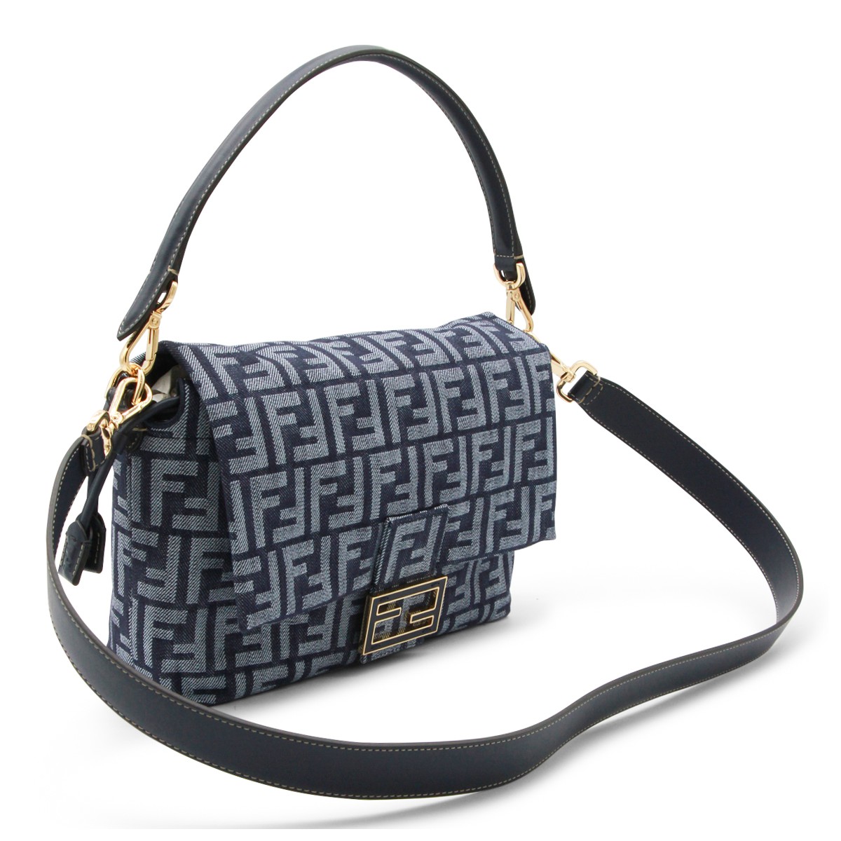 BLUE DENIM MAMMA BAGUETTE SHOULDER BAG