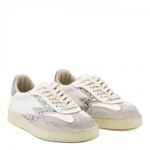 WHITE AND SILVER LEATHER CLUB SNEAKERS