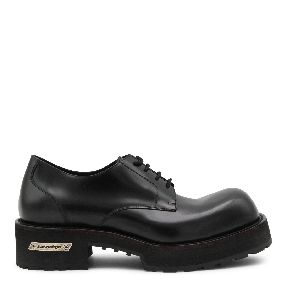 BLACK LEATHER DERBY LACE UP SHOES