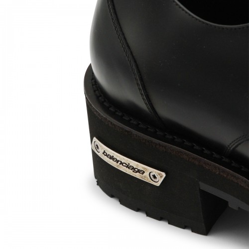 BLACK LEATHER DERBY LACE UP SHOES