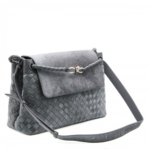 GREY LEATHER ANDIAMO MESSENGER