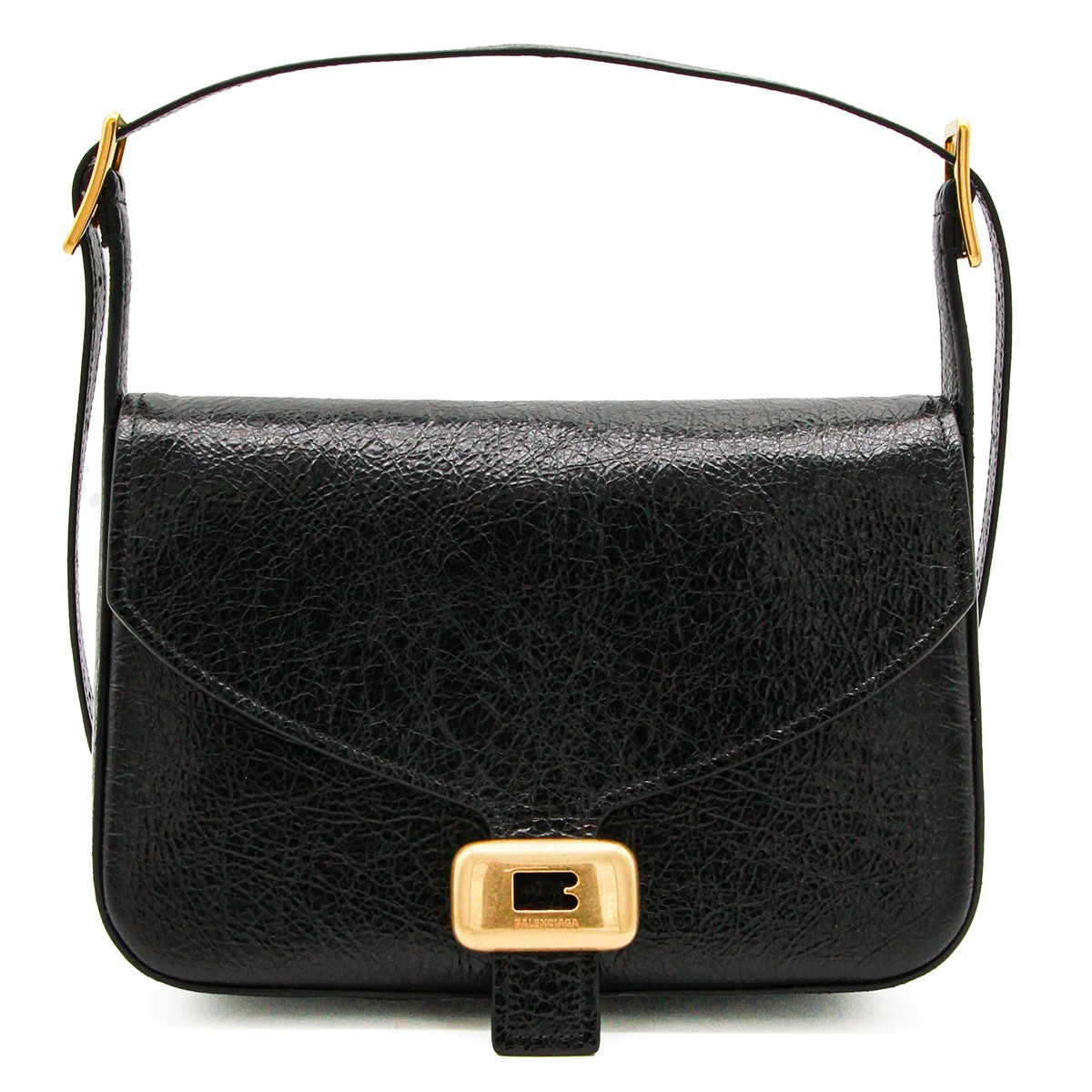 BLACK LEATHER CLICK MEDIUM SHOULDER BAG