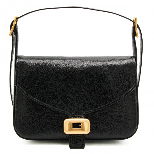 BLACK LEATHER CLICK MEDIUM SHOULDER BAG