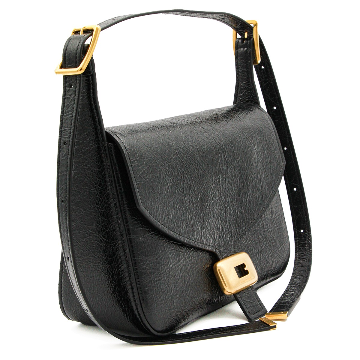 BLACK LEATHER CLICK MEDIUM SHOULDER BAG