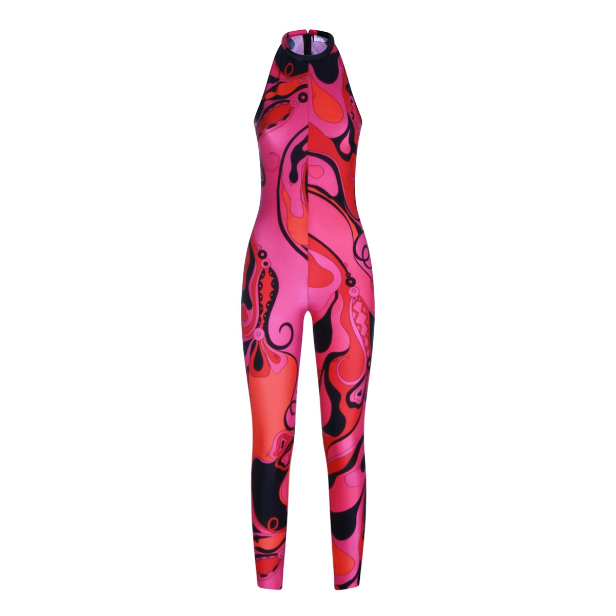 FUCHSIA AND BLACK PRINTED JUMPSUIT
