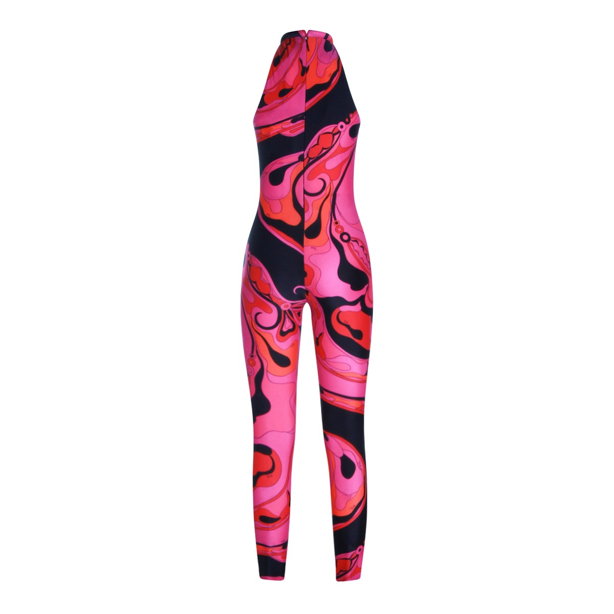 FUCHSIA AND BLACK PRINTED JUMPSUIT