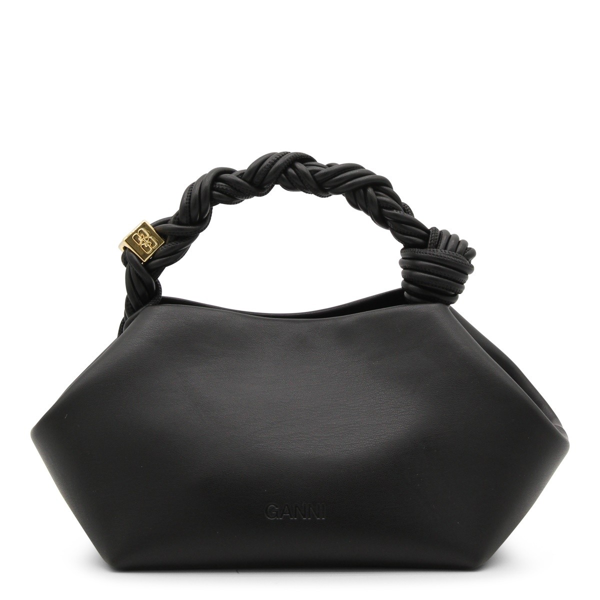 BLACK LEATHER BOU TOP HANDLE BAG